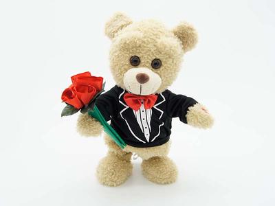 Stuffed Dancing Tux Bear Holding Bouquet